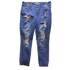 Helena Jeans Womens 16 Distressed High Rise Skinny‎ Button Fly Distressed